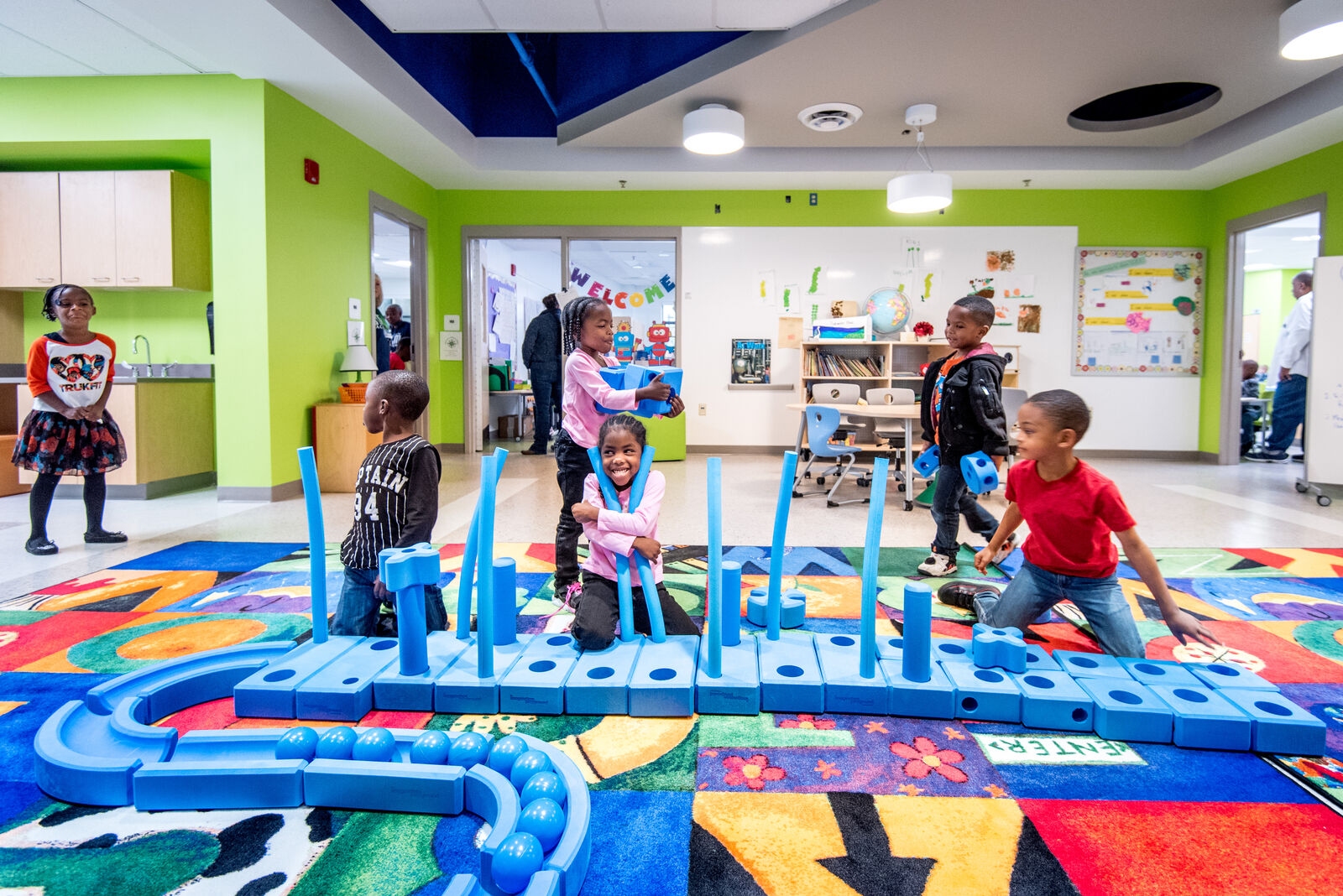 Children playing inside Discovery Stem Academy