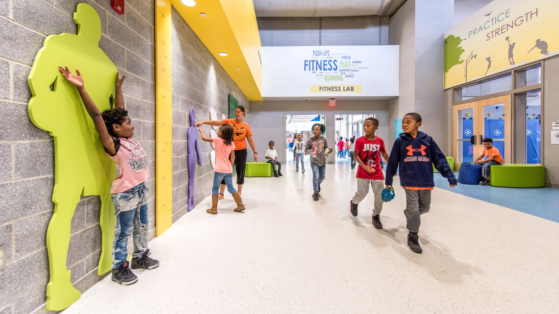 students walking in the hallway at Discovery STEM Academy