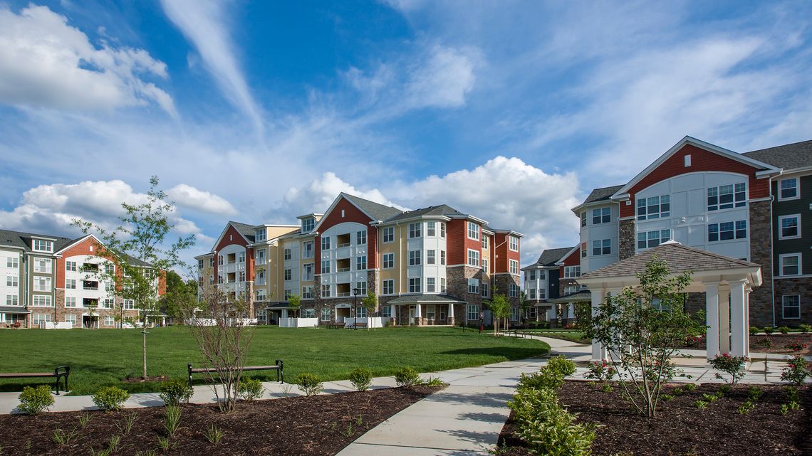 Architectural images of Columbia Maryland apartment community and senior living center at Monarch Mills